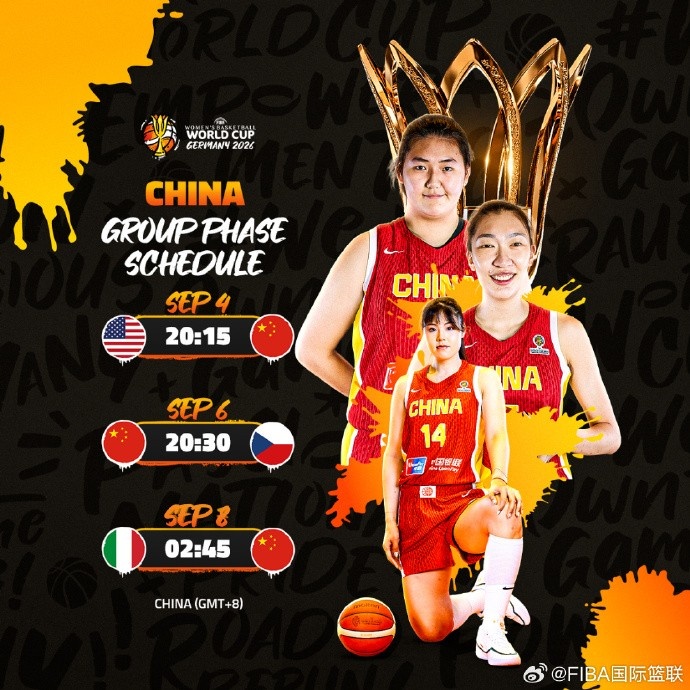 FIBA官方公布2026女篮世界杯中国女篮小组赛赛程